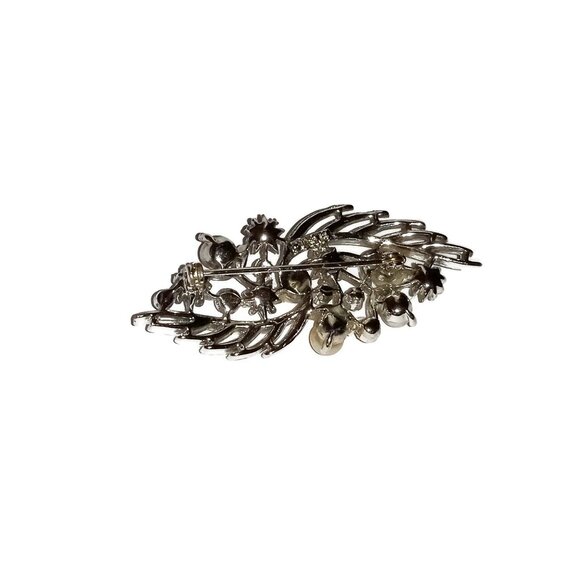 Signed Lisner  Silver Aurora Borealis Rhinestone Brooch 1950's Hollywood Glamour - Picture 5 of 8